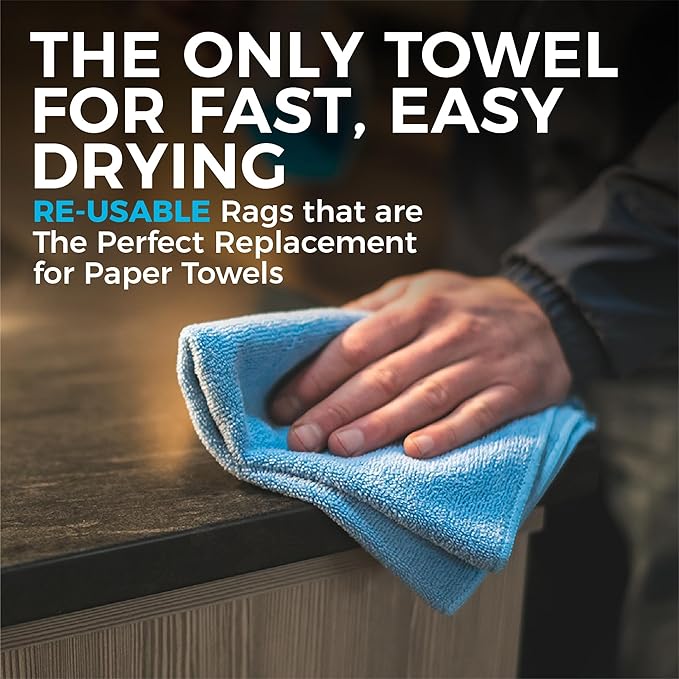 The Rag Company - All-Purpose Microfiber Terry Cleaning Towels - Commercial Grade, Highly Absorbent, Lint-Free, Streak-Free, Kitchens, Bathrooms, Offices, 300gsm, 12in x 12in, Yellow (12-Pack)
