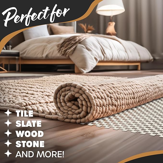 Nevlers 6'x9' White Under Rug Non Slip Pad | PVC Foam Non Slip Rug Pad & Carpet Pad | Customizable Open Weave Anti Slip Rug Grips Design| Anti Skid Rug Gripper for Hardwood Floors & Other Surfaces