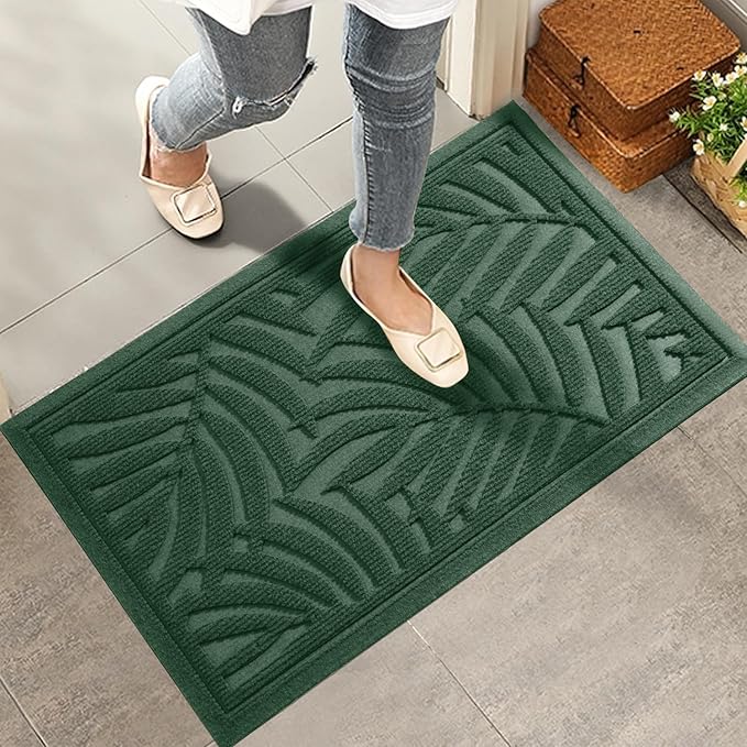 Front Door Mat, Absorbent Resist Dirt Welcome Door Mat Indoor Outdoor, Waterproof Doormat, Sturdy Non Slip Backing, Fade Resistant, Low Profile Entry Mat for Entryway, 36×24, Green