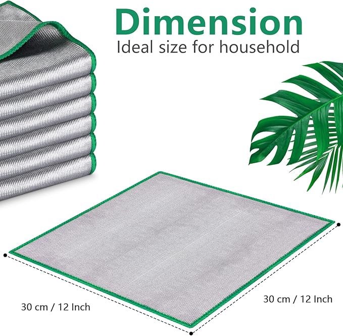 Glass Polishing Cloth Streak Free Miracle Cleaning Cloth Lint Free Microfiber Cleaning Rags for Glasses Kitchen Dish Mirrors Easy Clean, Pack of 6, 12" x 12"