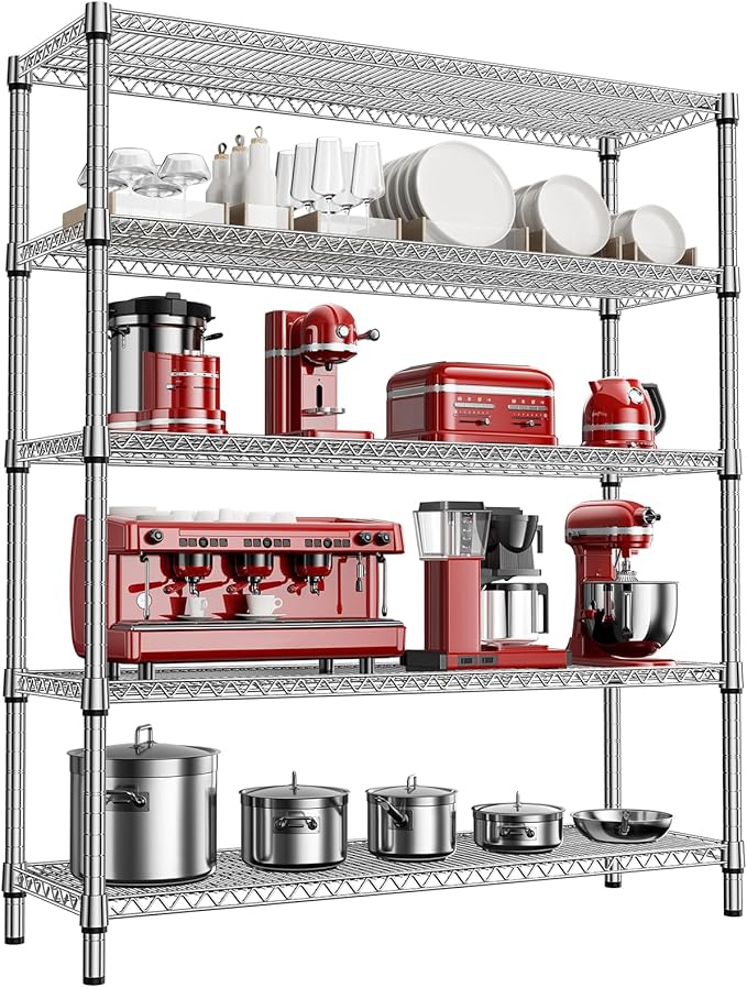 2200 Lbs 5 Tier Storage Rack Metal Wire Shelving Unit, Storage Standing Shelf Organizer for Laundry Bathroom Kitchen Pantry Closet Garage, Chrome 17.7" D x 59.1" W x 70.4" H