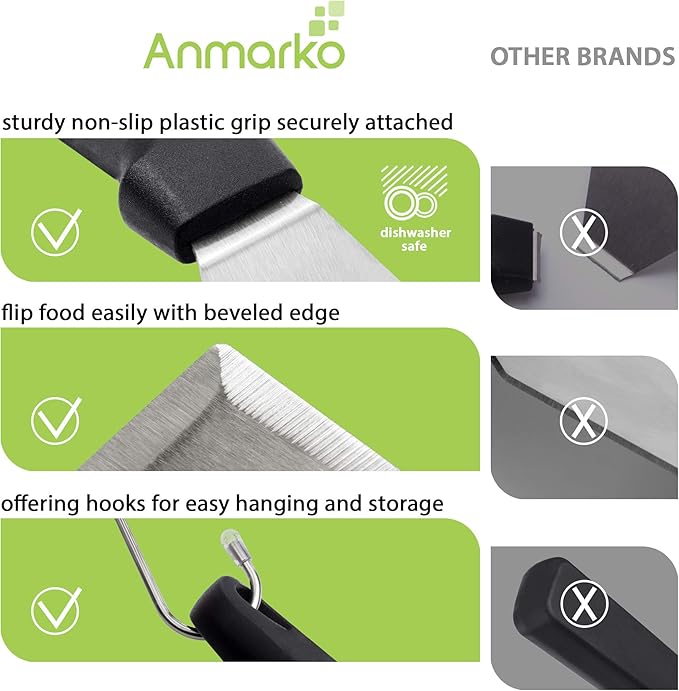 Metal Spatula Set Stainless Steel and Scraper - Professional Chef Griddle Spatulas Set of 6 - Heavy Duty Accessories Great for Cast Iron BBQ Flat Top Grill Skillet Pan