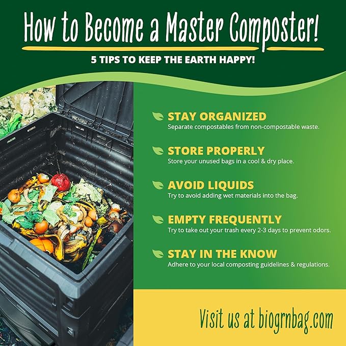 30-33 Gallon Compost Bags 30 Bags Yard Waste Bags Flat-Top Liners Compostable Trash Bags Heavy Duty Extra Thick 1.57 Mil, 124.92 Liter Lawn and Leaf Bags BPI ASTM D6400 and OK Compost Home Certified