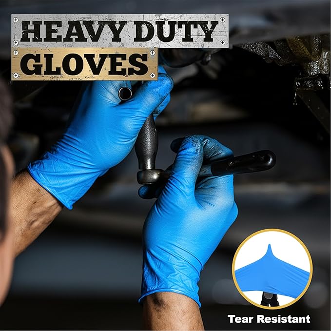 TitanFlex Heavy-Duty Blue Nitrile Gloves, 6-mil, Fully Textured, Mechanic Disposable Gloves, Powder-Free, Latex-Free
