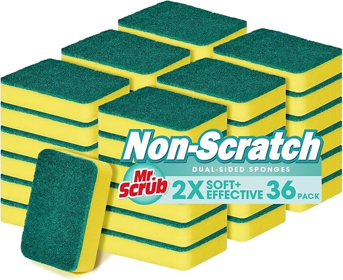 Sponges Kitchen Scrub Dish Sponge Scouring Pad, 36 Pack Cleaning Brush Scrubber Supplies for Soap, Dishwashing Dinnerware Sets Pan Pot Towels Cloth Rags Holder Glass Dishwasher Sink Bathroom