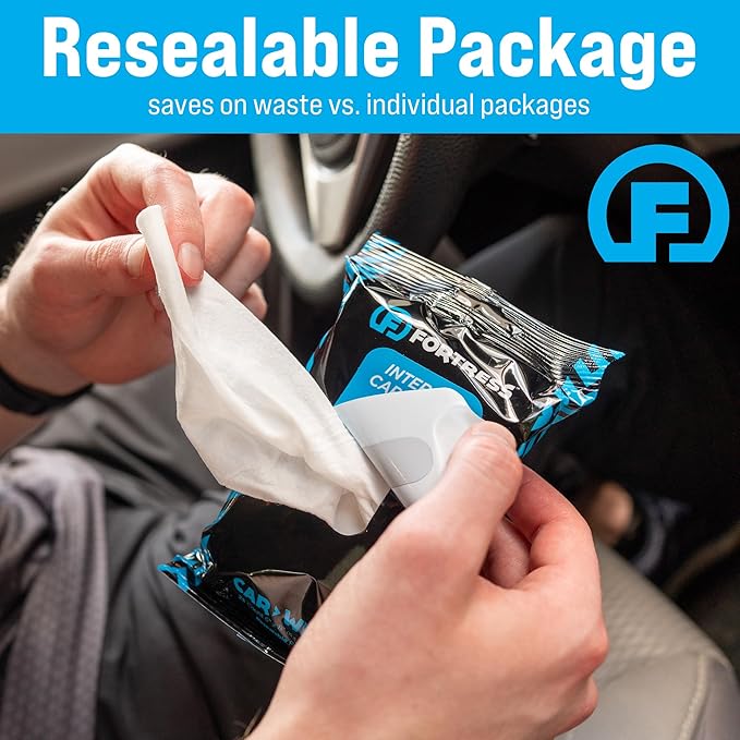 Fortress Car Interior Wipes with Microfiber Cloth (25 ct, Pack of 63) for Car Interior Cleaning, Dashboard, Seats, Detailing, and Steering Wheel [Travel Size] Skin-Safe Car Interior Cleaner Supplies