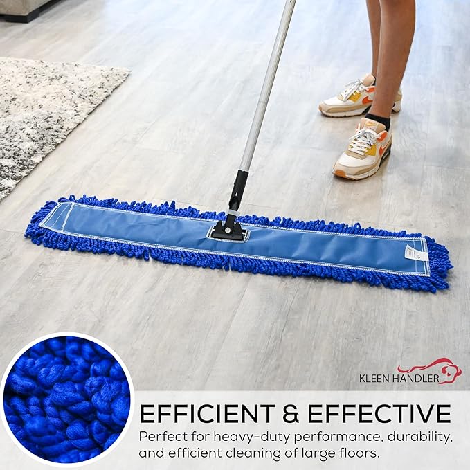 KLEEN HANDLER 36 Inch Microfiber Dust Mop, Large Washable Commercial Mop Head Replacement, Sweeper, Janitorial Supplies, Blue