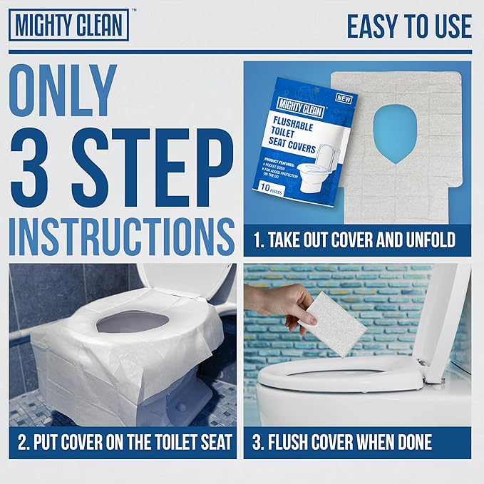 Toilet Seat Covers Flushable - Upgraded XL Size| Biodegradable Paper Covers for Adults, Kids, Toddlers | Travel Essentials for Public Restroom, Airplane, Camping (50 Pack)