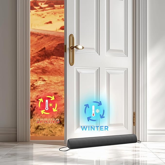 Sunolga 2-Pack 36" Door Draft Stopper Blocks Hot and Cold Air with Removable Washable Cover for Gaps Up to 3", All-Season Seal for Noise, Wind, Door Sweep for Bottom of Door, Home Essentials, Gray
