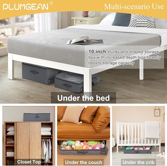 10-Inch Under Bed Storage Containers (3-Pack) | Sturdy Sidewalls | Clear Cover & Label Holder | Foldable Closet Organizer | Stores Clothing/Blankets/Wrapping Paper/Toys