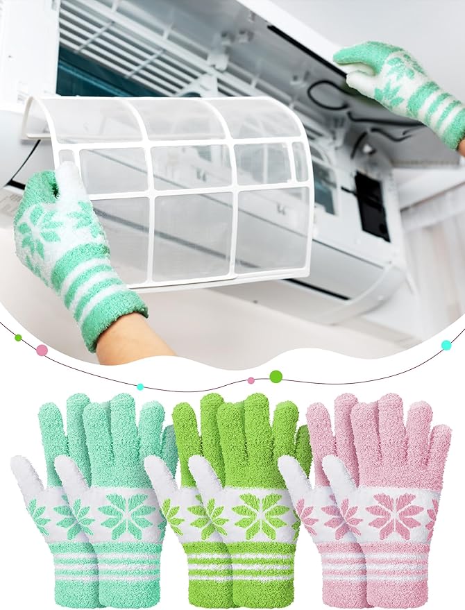 Patelai 3 Pairs Microfiber Plant Dusting Gloves Leaf Cleaning Gloves for Indoor Plants, Blinds, Furniture, House(Large,Snowflake Yellow, Pink, Blue, White)