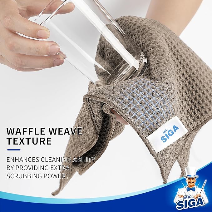 MR.SIGA Waffle Pattern Cleaning Cloths, Reusable Absorbent Microfiber Cleaning Towels, Ultra Soft Microfiber Kitchen Cleaning Rags, 6 Pack, Sandy Brown, 12.6 x 12.6 inch