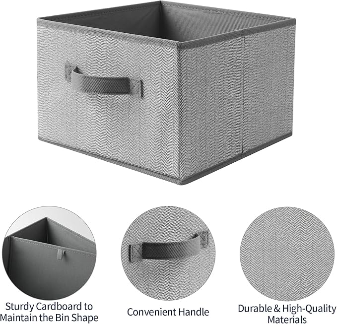 Storage Baskets, 11-Inch Woven Fabric Bins, Storage Cubes with Reinforced Handles, Organizer Bins for Closet Shelves, Foldable, for Toys, Clothes, Natural Beige (3PCS/Grey-11*11*7.8inch)
