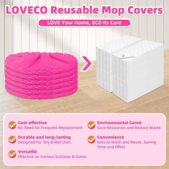 Reusable Mop Pads fit Swiffer Sweeper Mop - Microfiber Wet Pads Refill & Machine Washable Dry Sweeping Cloths for Mopping All Sealed Floors - Hardwood, Laminate, Tile & Stone (Mop is not Included)