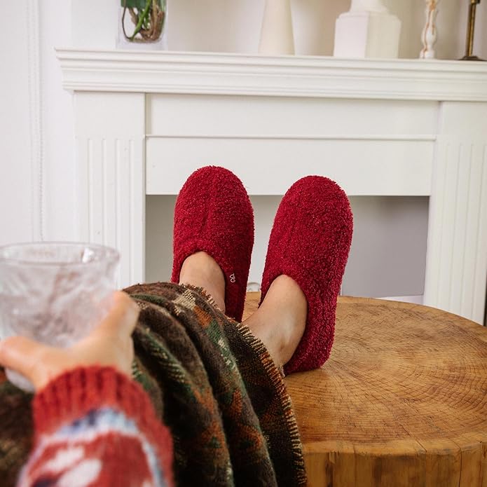 HomeTop Women's Fuzzy Curly Fur Memory Foam Loafer Slippers with Polar Fleece Lining