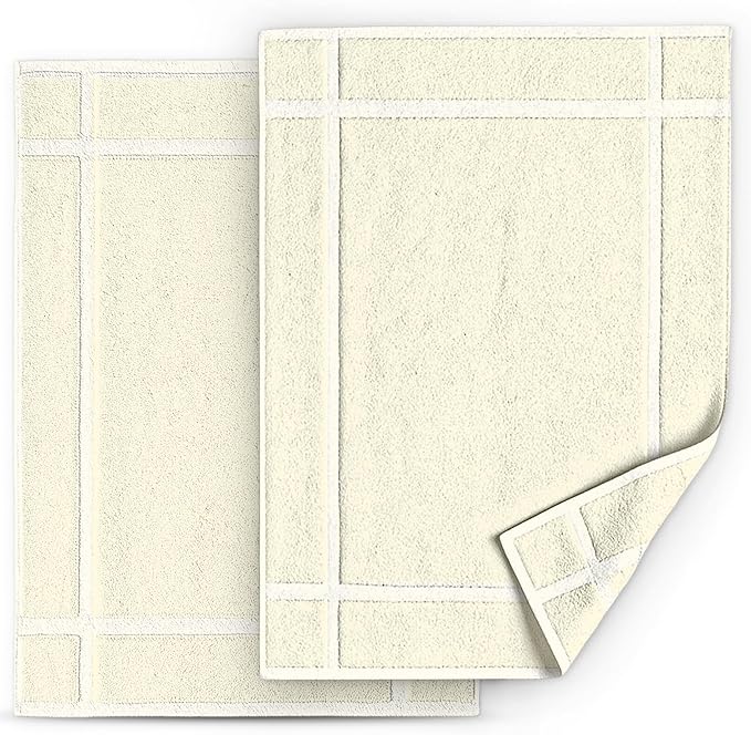 Pearl Linens Pack of 2 100% Cotton Bathmat 20x30 inches, Soft & Absorbent Quick Dry Bathroom Mat Set, Not Bathroom Rugs, After Shower Mat, Bath Tubmat, 687 GSM, Machine Washable, Ivory
