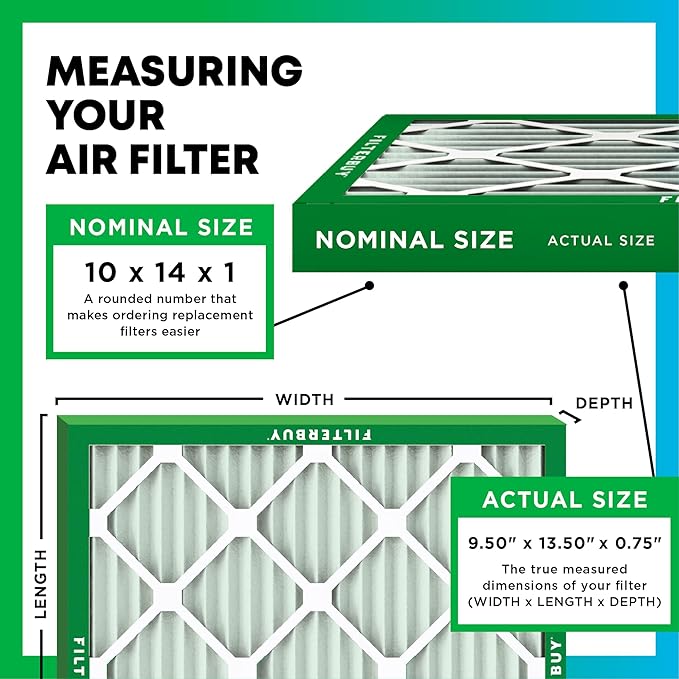 Filterbuy 10x14x1 Air Filter MERV 11 (MPR 1200) Allergen Defense Replacement (4-Pack), Electrostatic Pleated HVAC AC Furnace Filters, Made in USA (Actual Size: 9.50 x 13.50 x 0.75)