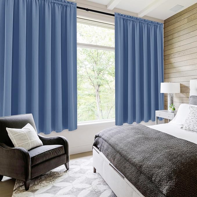 DWCN Blackout Curtains for Living Room Thermal Insulated, Energy Saving & Noise Reducing Bedroom Curtains, Dusty Blue, W 70x L 72 Inch, Set of 2 Rod Pocket Curtain Panels