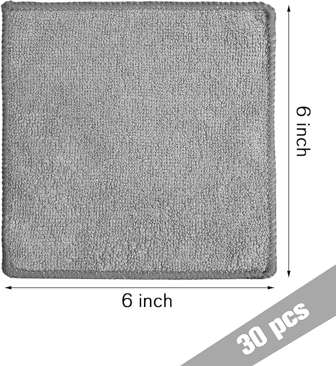 Tanlade Microfiber Cleaning Cloth 6"x6" Cleaning Rags Reasonable Kitchen Towels Microfiber Towels Cars Wash Dry Erase Cloth (Gray,30 Pcs)