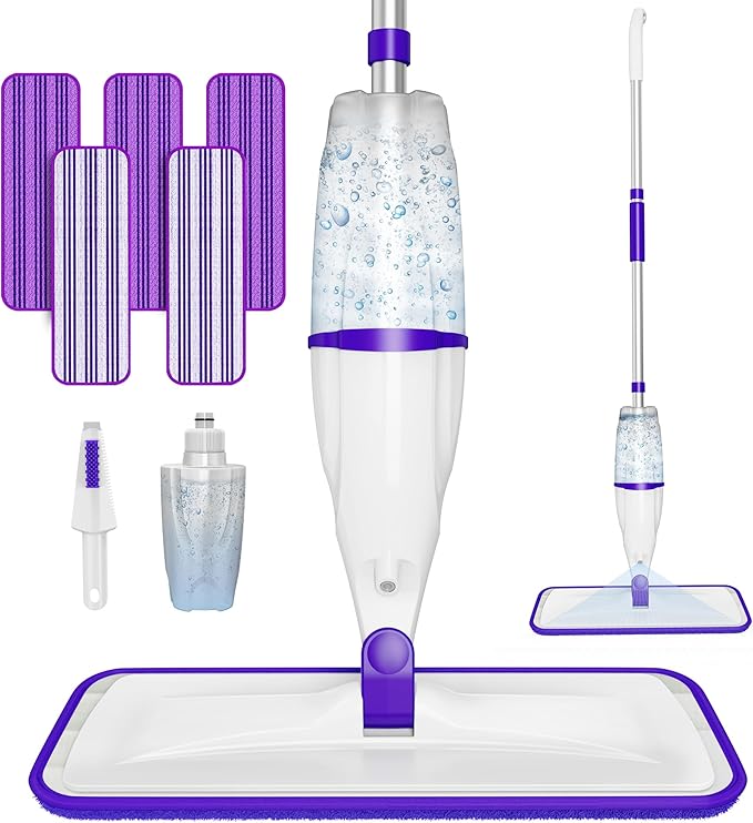 Spray Mop for Hardwood Floor Cleaning: EXEGO Wet Mops with 5 Microfiber Refillable Pads for Swiffer Powermop - Mopping Tools with Sprayer for Tile Wood Laminate Vinyl Marble