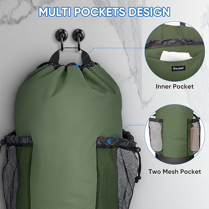 BALEINE 150L Laundry Bag Backpack, 900D Oxford Fabric Large Travel Laundry Bags with Shoulder Straps and 2 Mesh Pockets for College Dorm, Apartment, Laundromat (Green, 150L)
