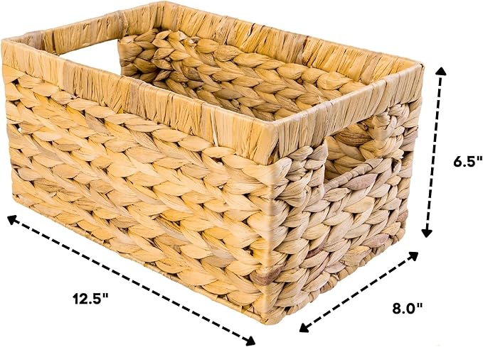 Set of 6 Wicker Storage Basket, Water Hyacinth Storage Baskets, Wicker Storage Baskets for Shelves, Wicker Baskets for Storage, Woven Baskets For Storage (6 Packs Medium)