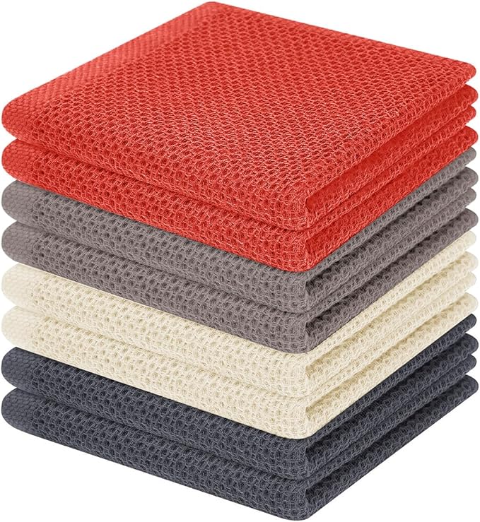 Homaxy 100% Cotton Waffle Weave Kitchen Dish Cloths, Ultra Soft Absorbent Quick Drying Dish Towels, 12 x 12 Inches, 8-Pack, Multicolor