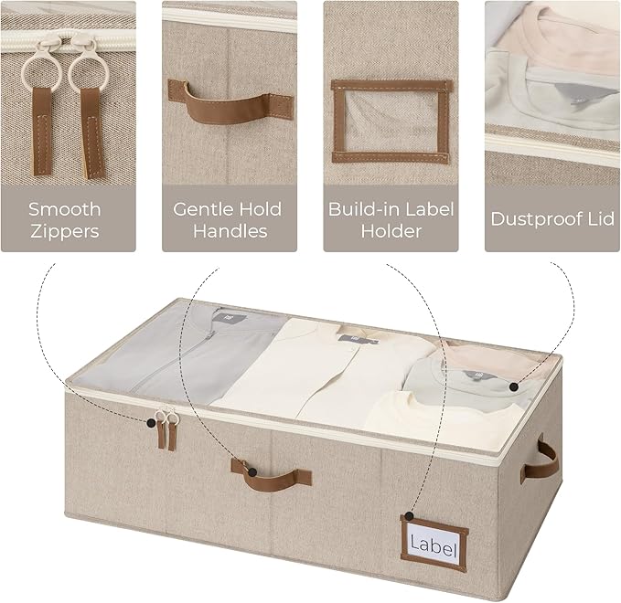 StorageWorks Under Bed Storage Bins, 10'' Underbed Storage Containers with Lid, 90L Clothes Organizer for Bedding, Blankets, Sweaters, Shoes, 2-Pack