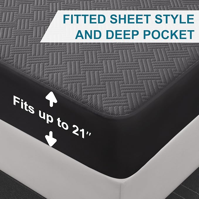 Waterproof Mattress Protector California King Size - Breathable, Noiseless, Ultra-Soft Bed Cover, Mattress Pad Cover with Deep Stretchable Pockets 8"-21" (Gray)