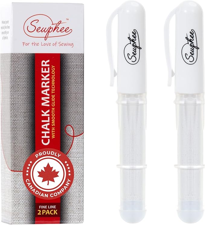 Fabric Markers for Sewing – Ergonomic Tailors Chalk Pen with Improved Dosing Wheel for Sharp Lines - Washable Sewing Chalk Marking Pens that are Compatible with Most Fabrics - White and White 2 Pack