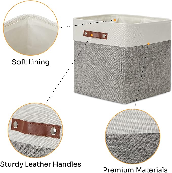 DULLEMELO 13 inch Fabric Storage Cubes 4 Pack Foldable Baskets/Bins for Home Office Organizer Closet, Shelves, Toy, Nursery