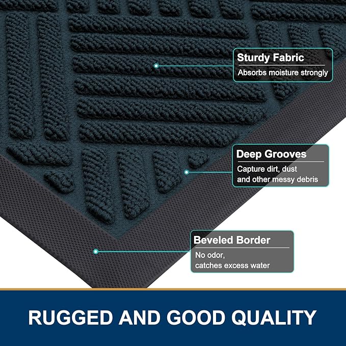 Smiry Front Door Mat Outside Entrance, Heavy Duty Outdoor Indoor Mat, Natural Rubber Doormat, Non Slip, Trap Dirt and Moisture, Easy Clean, Low Profile Patio Porch Entryway Mat, 29.5x17, Lake Blue