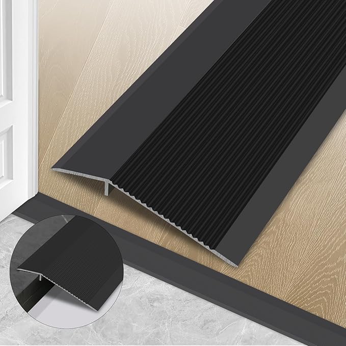 Gaahing Aluminum Floor Transition Threshold Strip, Bridge The Height Gap Between 0.3 to 1.6 inches for Doorway Ramp (35.4in x 3.9in, Matte Black)