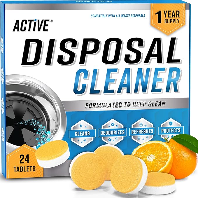 Garbage Disposal Cleaner Deodorizer Tablets - 24 Pack, New Powerful XL Foaming Tablet - Fresh Citrus Foam Sink Garburator Disposer Freshener, Natural Kitchen Drain Cleaning Care - 1 Year Supply