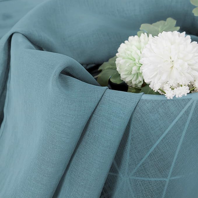 Tollpiz Sheer Tier Curtain Linen Textured Half Kitchen Curtains Sheer Light Filtering Rod Pocket Voile Small Curtains for Bathroom, 25 x 36 inches Long, Dusty Blue, Set of 2 Panels