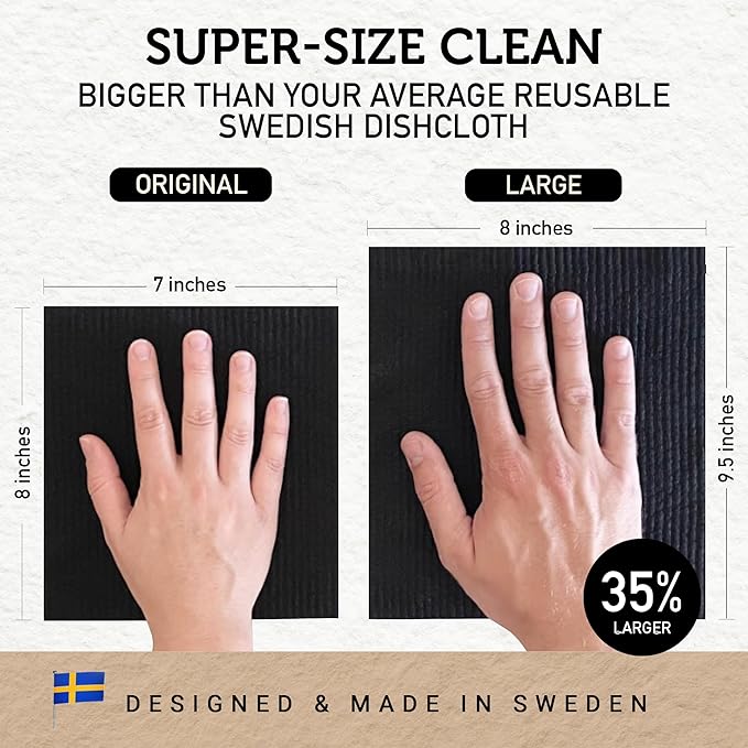 Nordhus Design Large Swedish Dishcloths, 10 Pack Grey- 9.5 X 8 inch Reusable, Washable Cellulose Cotton Kitchen Cloths - Replace Paper Towels, Wipes, Sponges, Dish Rags