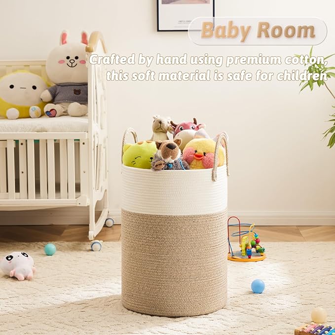 Laundry Basket,Woven Cotton Rope Laundry Hamper,80L for Decorative Storage of Dirty Clothes,Toys and Blankets in Bathroom,Baby Room and Living Room