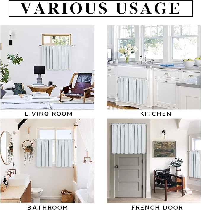 RYB HOME White Curtains 36 inches Long Room Darkening Curtains Thermal Insulated Sunlight Block for Kitchen Cabinet Bedroom Bathroom Window Covering, W 52 x L 36, Grayish White, 2 Panels