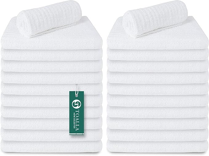 Bar Mop White Ribbed 16x19 Pack of 24, 100% Cotton Absorbent Kitchen Towel Dish Towels and Dishcloths Towels Sets Washcloth Restaurant Cleaning Rags Towel
