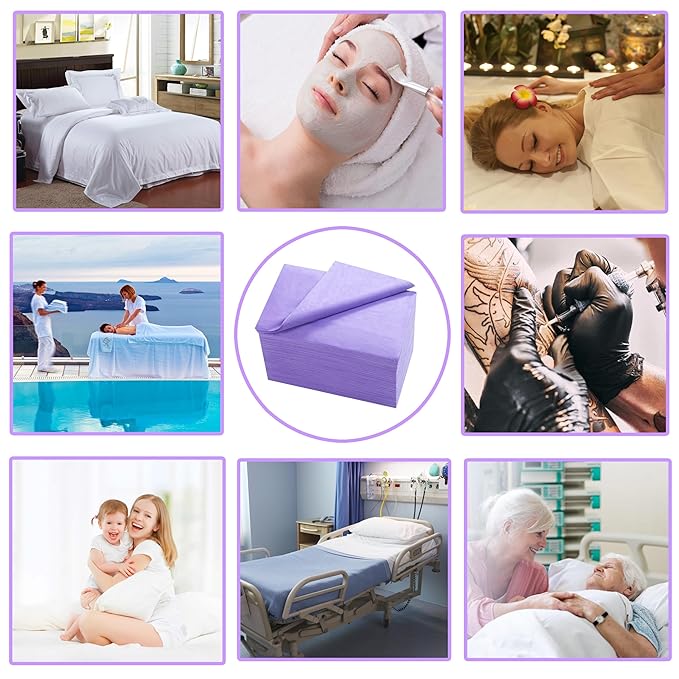Disposable Bed Sheets 200 Pcs 31" x 71" Massage Table Sheets Non Woven Fabric SPA Bed Cover Breathable for Massage Beauty Tattoos(Purple)