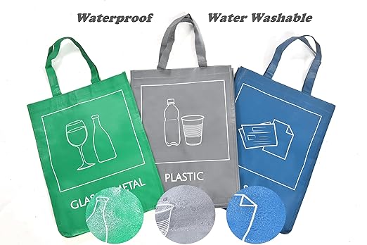 YOUNG DA Reusable Recycle Bags, 3-Piece Separate Recycling Bin Set for Home, Kitchen, and Office - Waterproof Recyclable Waste Sorting Organizer