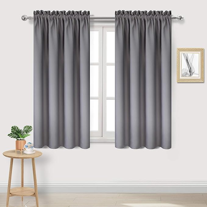 DWCN Blackout Curtains Room Darkening Thermal Insulated Bedroom Curtains Window Treatments, 42 x 45 inches Long, Set of 2 Grey Rod Pocket Drapes