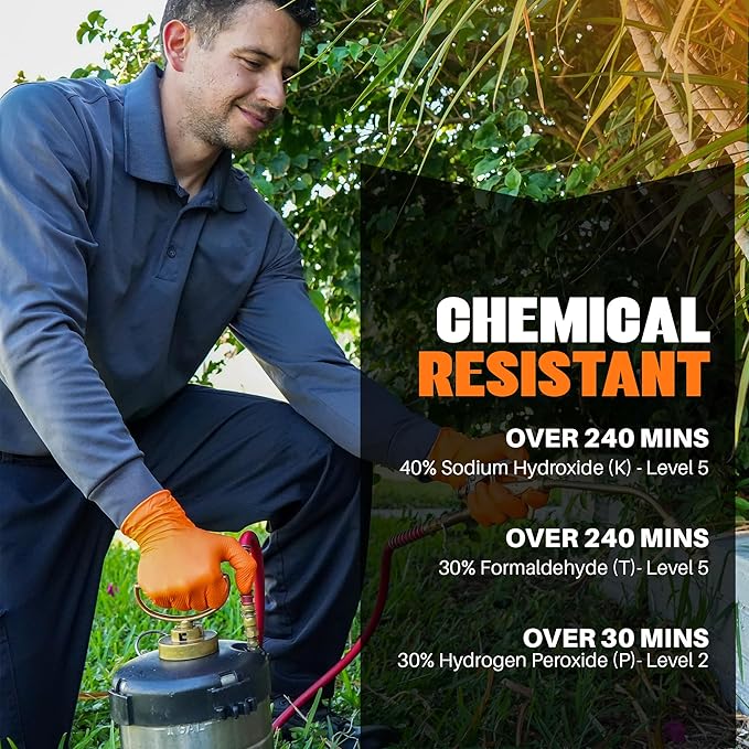 Herkules Grip Heavy Duty 8Mil Orange Nitrile Gloves,3D Raised Diamond Texture-Latex & Powder Free-Industrial, Mechanic