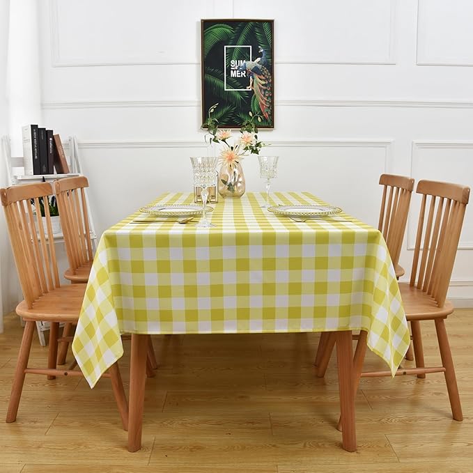Waterproof Plaid Tablecloth Fabric - Oblong 52x70 Inch Classic Buffalo Tartan Table Cloth for Indoor/Outdoor Use - Washable Tabletop Cover for Dinner, BBQs, and Parties