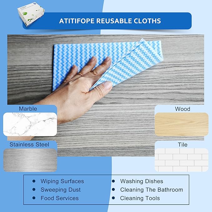 Multi-Use Reusable Cloths - Heavy Duty Wipes for Kitchen, Bathroom & Car (50 Count (Pack of 2))
