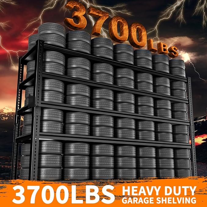 Storage Shelves Heavy Duty, 60" L x 24" W x 78" H Garage Storage Shelves Unit Loads 3700LBS, 5-tier Adjustable Metal Industrial Utility Shelf Rack for Kitchen, Laundry Room, Warehouse, Basement