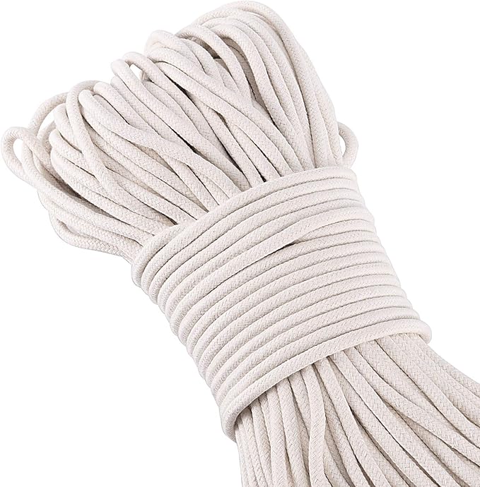 328 Feet 1/4 Inch White Natural Cotton Rope, Cotton Clothesline Rope, All-Purpose Craft Rope for Clothes Hanger, Garden Flower Potted Plants, Laundry Line Dryer