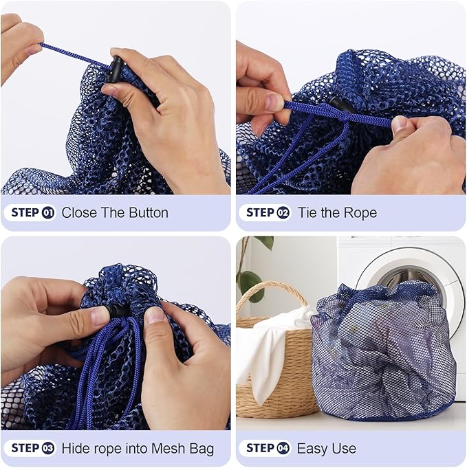 3Pcs Mesh Laundry Bags Washing Machine Mesh Wash Bags Jumbo for Delicates Clothes,Bed Linen,Toys with Drawstring Closure Sturdy(3 XXLarge 28 x 26 Inches, Blue)