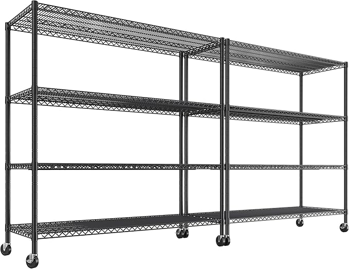 REIBII 55.5''W Storage Shelves 2500LBS Wire Shelving Rack with Wheels 75.6" H Heavy Duty Shelving Unit Adjustable Metal Shelves for Storage Rack Shelving for Kitchen Pantry 2PCS