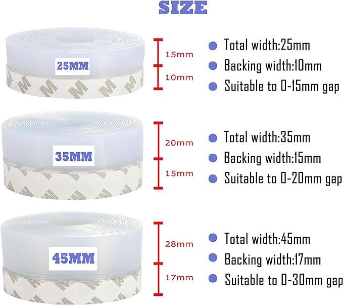 Weather Stripping Door Seal Strip,Door Strip Bottom for Doors Silicone Sealing Sticker Adhesive for Doors and Windows Gaps of Anti-Collision Silicone 5M/16FT (45MM, Transparent)